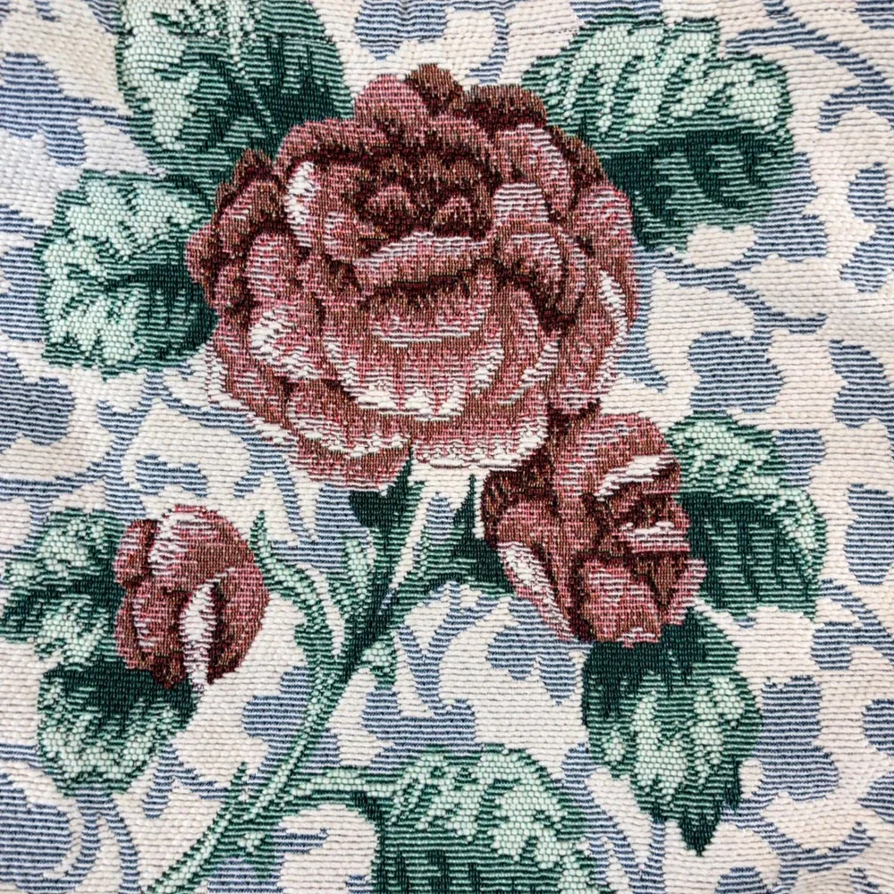 Vintage Floral Tapestry Tote Bag Woven Rose Cottagecore Burgundy Lined Handbag